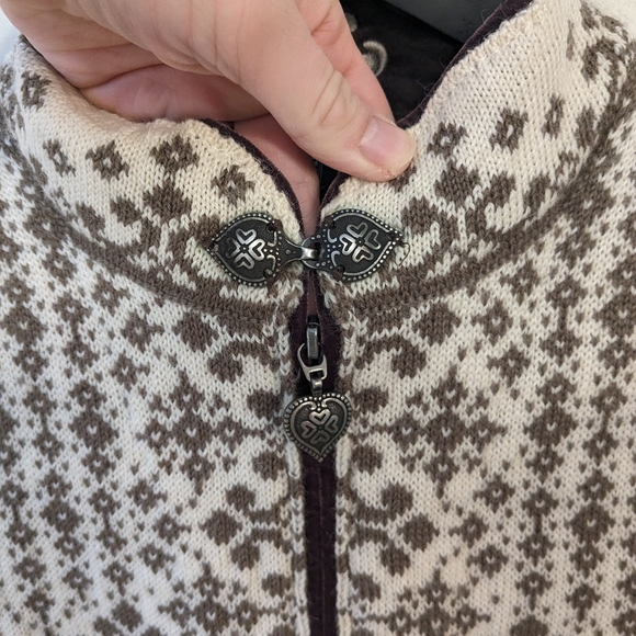Dale of Norway Brown Wool Snowflake Full Zip Cardigan Sweater - Picture 3 of 10